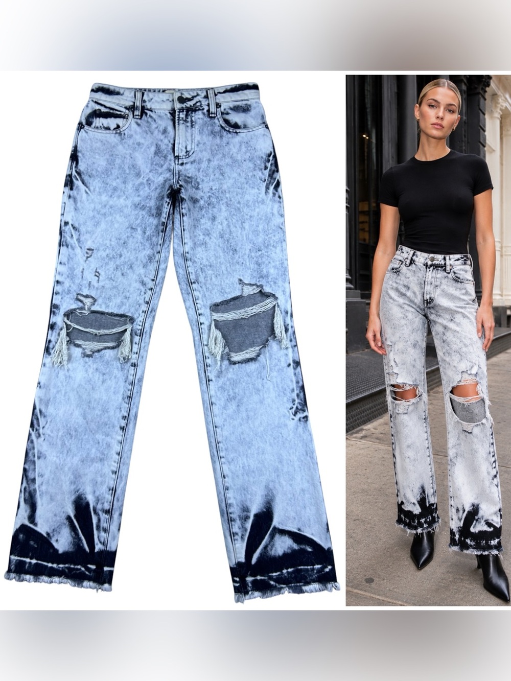 Alice + Olivia Genevieve Baggy Jeans 26 Distressed Acid Wash Straight Leg Grunge
